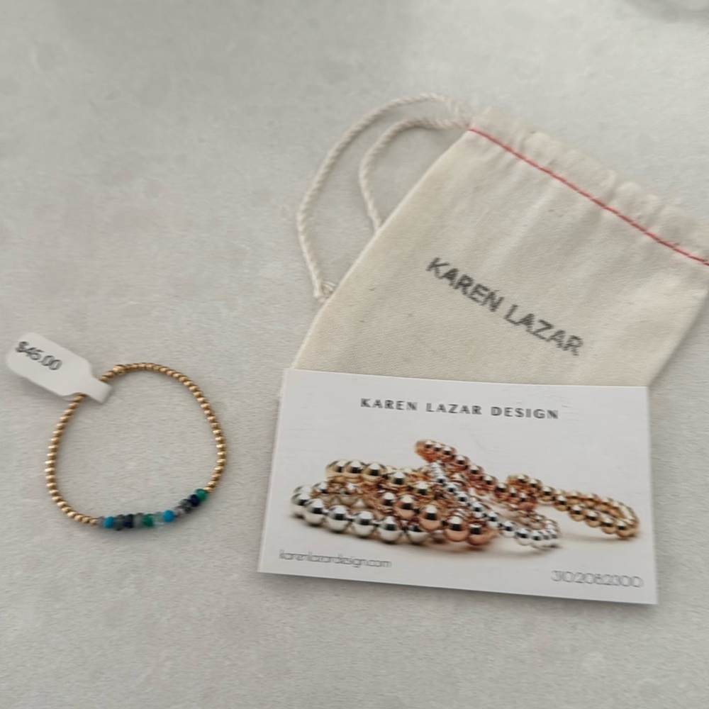 Karen Lazar Kids 2MM Yellow Gold Filled Bracelet with Blue Festival 5.25in.